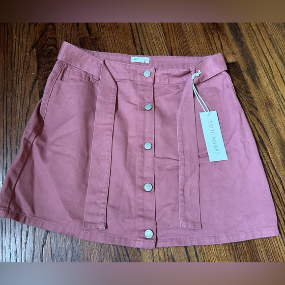 Urban bliss pink mauve jean button down belted mini skirt size 12-nwt - Picture 1 of 4